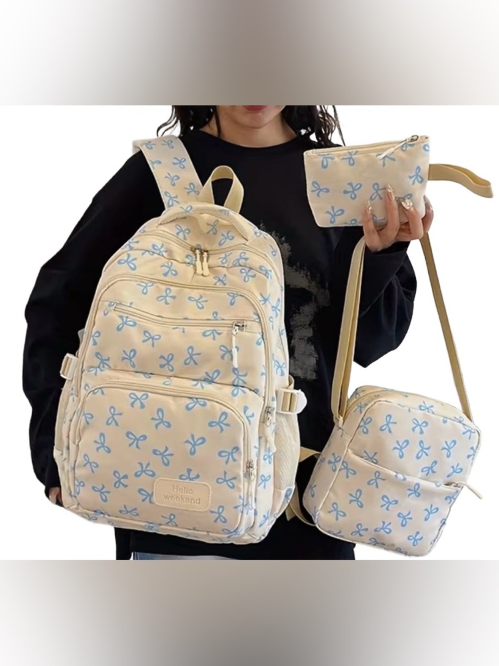 Cream & Blue Backpack Set - Picture 2 of 4